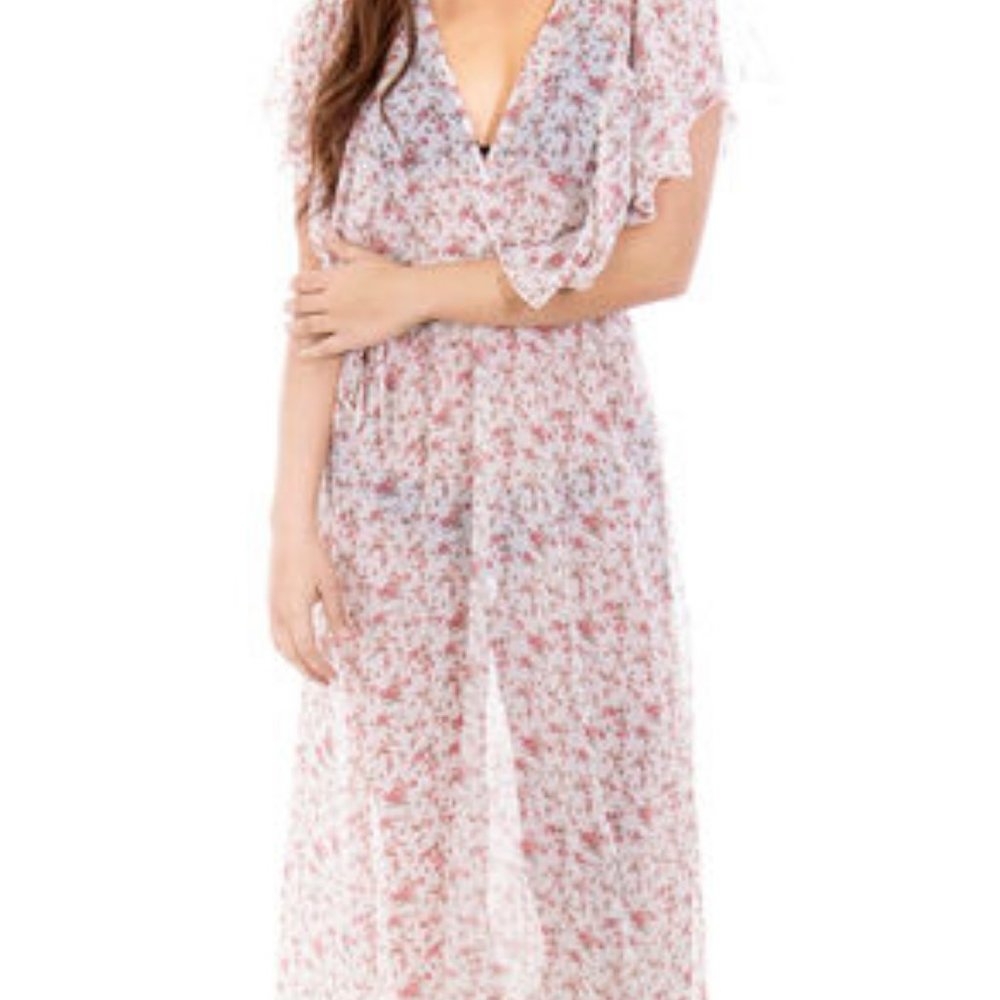 XL Womens Chiffon Floral Printed V Neck Beach Maxi - Picture 4 of 4